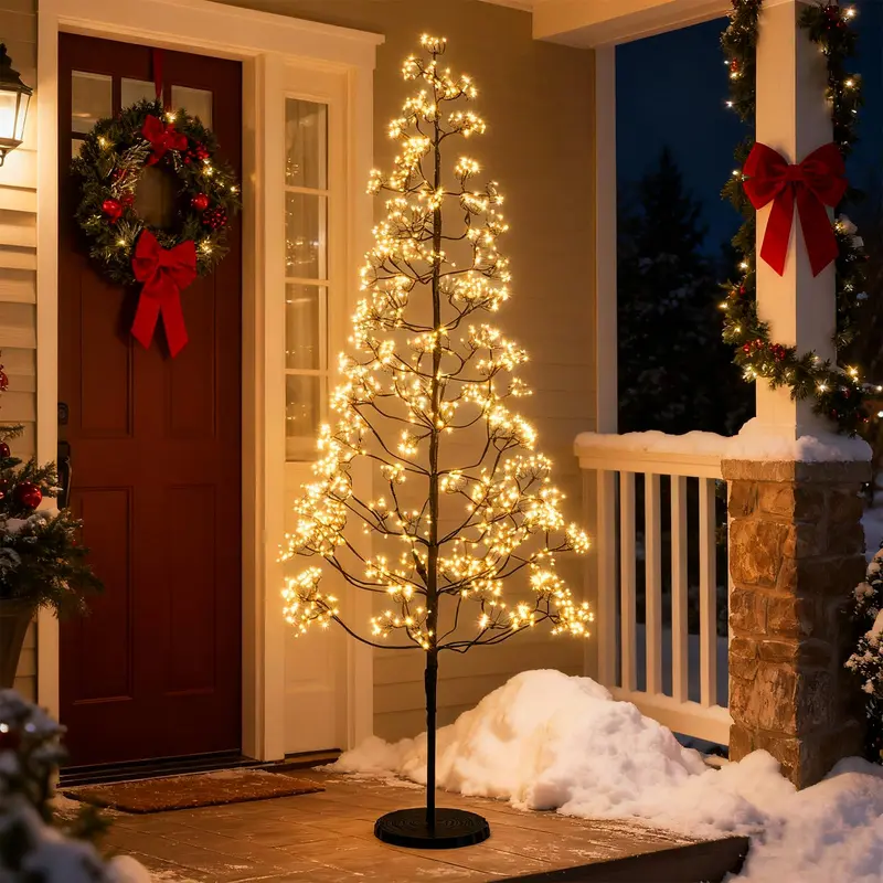 GoPlus LED-Alpenbaum aus Kunststoff, 1,5 / 1,8 / 2,1 m, mit 1000 warmweißen LED-Leuchten, vorverkabelter künstlicher Zedernbaum mit beschwerter Basis