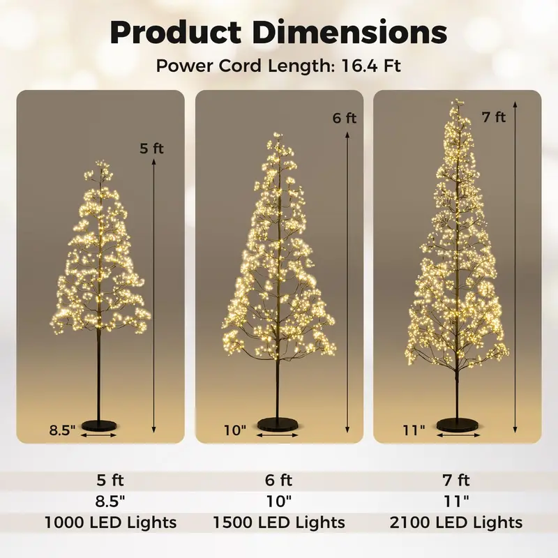 GoPlus LED-Alpenbaum aus Kunststoff, 1,5 / 1,8 / 2,1 m, mit 1000 warmweißen LED-Leuchten, vorverkabelter künstlicher Zedernbaum mit beschwerter Basis