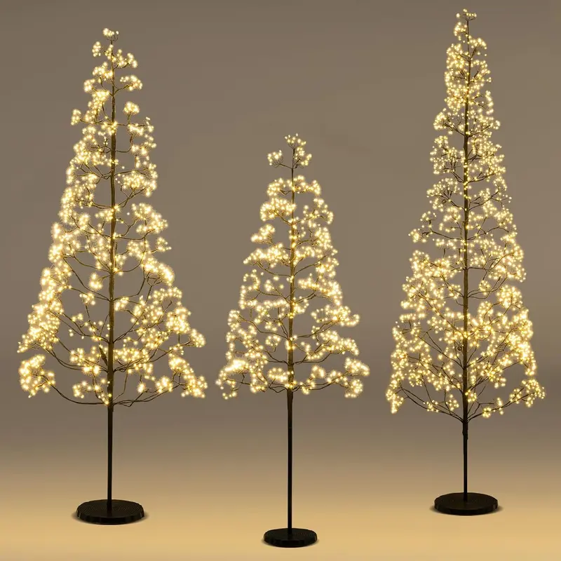 GoPlus LED-Alpenbaum aus Kunststoff, 1,5 / 1,8 / 2,1 m, mit 1000 warmweißen LED-Leuchten, vorverkabelter künstlicher Zedernbaum mit beschwerter Basis