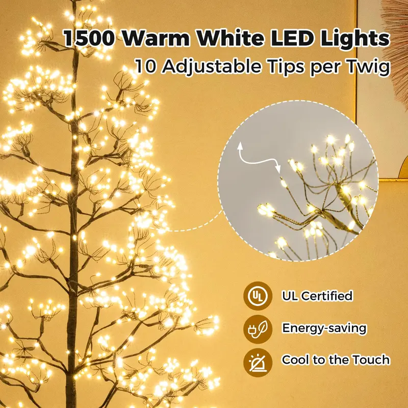 GoPlus LED-Alpenbaum aus Kunststoff, 1,5 / 1,8 / 2,1 m, mit 1000 warmweißen LED-Leuchten, vorverkabelter künstlicher Zedernbaum mit beschwerter Basis