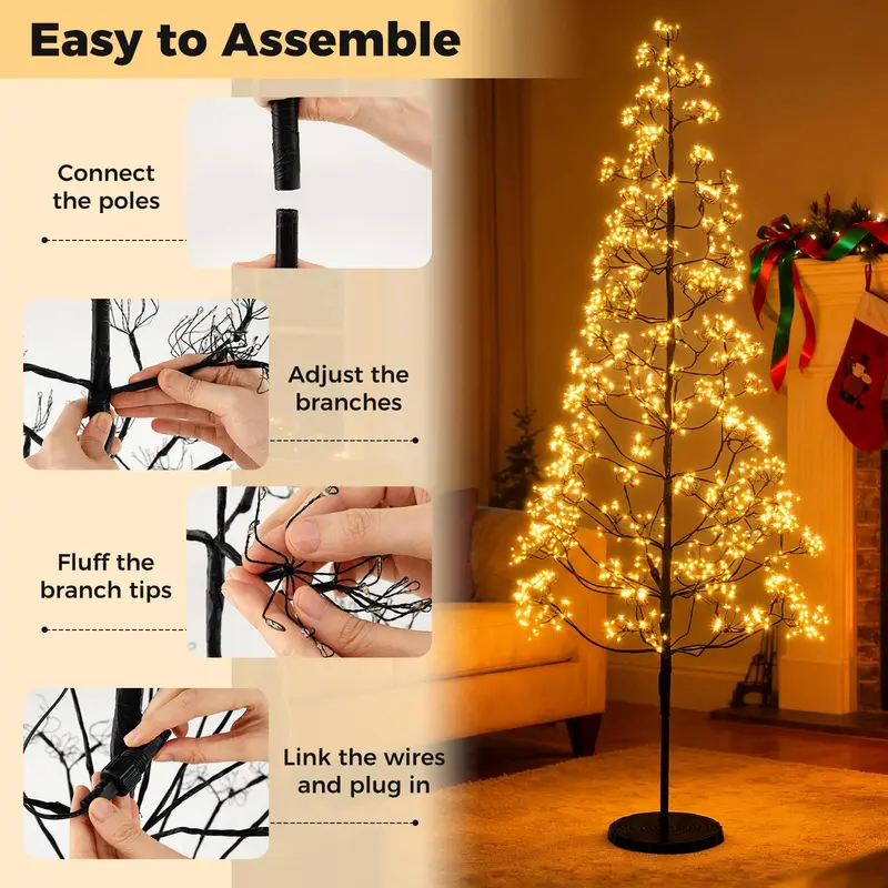 GoPlus LED-Alpenbaum aus Kunststoff, 1,5 / 1,8 / 2,1 m, mit 1000 warmweißen LED-Leuchten, vorverkabelter künstlicher Zedernbaum mit beschwerter Basis
