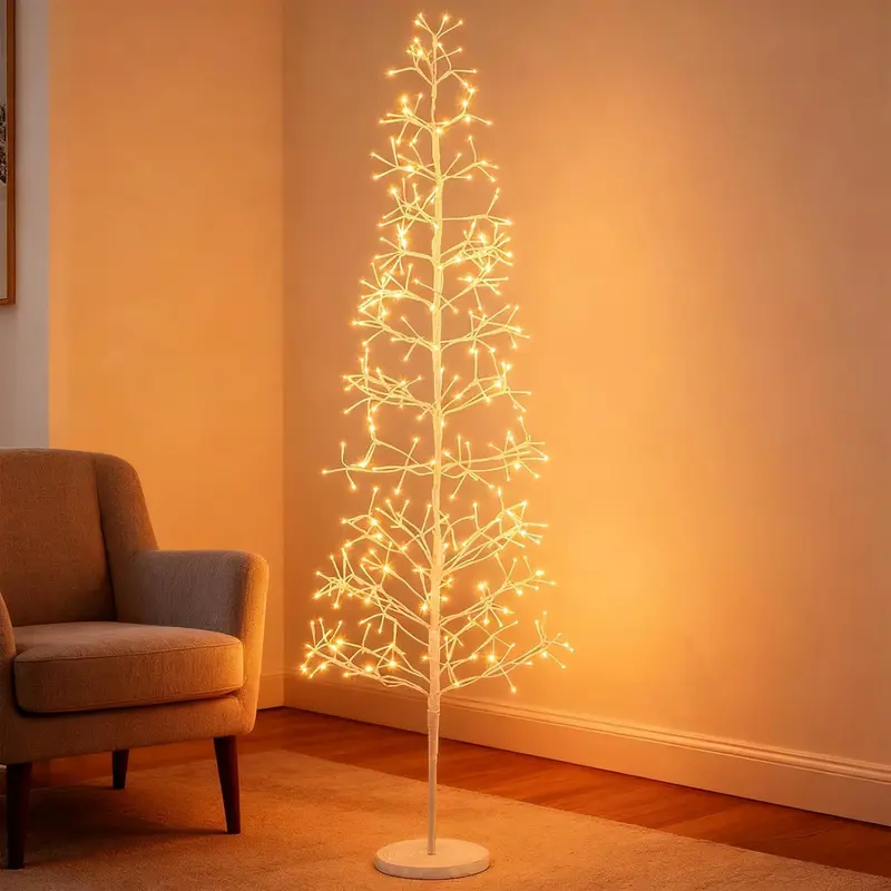 GoPlus LED-Birkenbaum, 1,52 / 1,83 / 2,13 m vorgefertigter Zweigbaum mit warmweißen LED-Leuchten und beschwerter Basis