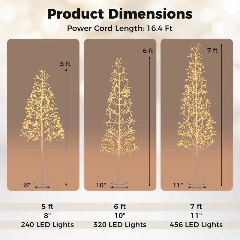 GoPlus LED-Birkenbaum, 1,52 / 1,83 / 2,13 m vorgefertigter Zweigbaum mit warmweißen LED-Leuchten und beschwerter Basis
