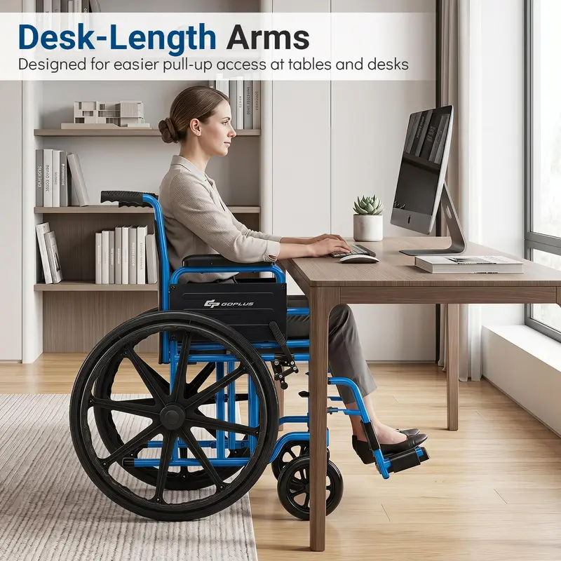 GoPlus Leichtgewicht-Klapprollstuhl für Erwachsene mit schwenkbarem Fußstützen- und Schreibtisch-Armlehnen-Design