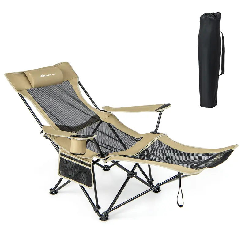 Goplus Liegestuhl für Camping mit Fußstütze, klappbarer Lounge-Stuhl für Erwachsene mit verstellbarer Rückenlehne