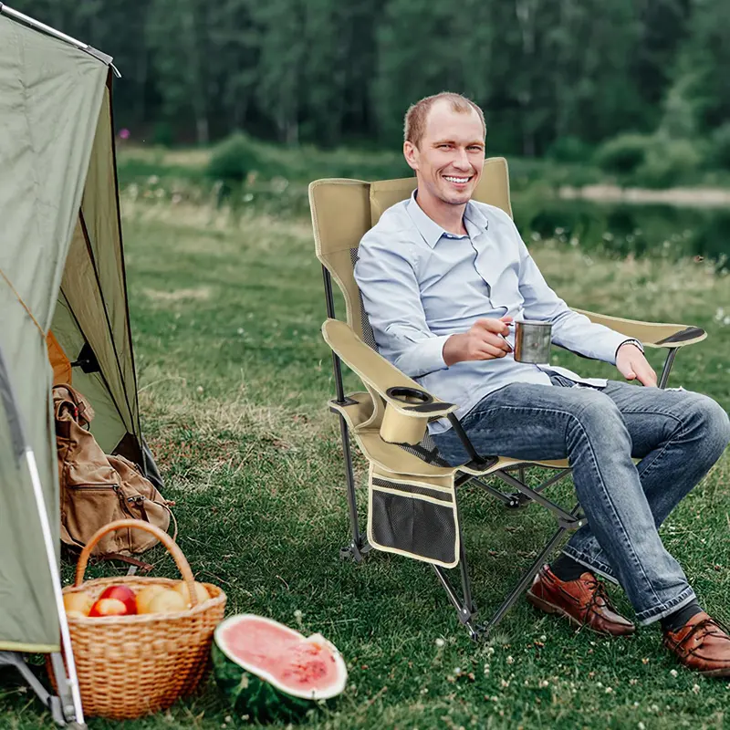 Goplus Liegestuhl für Camping mit Fußstütze, klappbarer Lounge-Stuhl für Erwachsene mit verstellbarer Rückenlehne 2