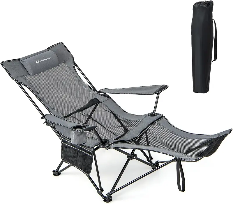 Goplus Liegestuhl für Camping mit Fußstütze, klappbarer Lounge-Stuhl für Erwachsene mit verstellbarer Rückenlehne