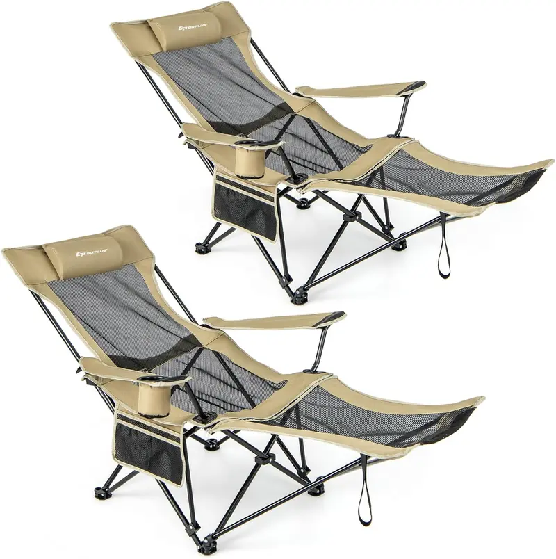 Goplus Liegestuhl für Camping mit Fußstütze, klappbarer Lounge-Stuhl für Erwachsene mit verstellbarer Rückenlehne