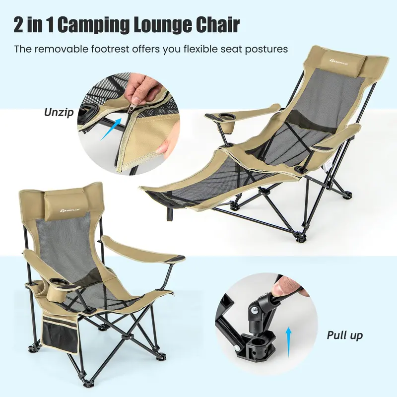 Goplus Liegestuhl für Camping mit Fußstütze, klappbarer Lounge-Stuhl für Erwachsene mit verstellbarer Rückenlehne
