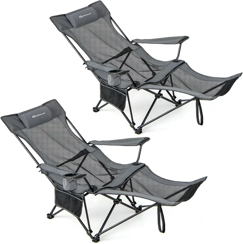 Goplus Liegestuhl für Camping mit Fußstütze, klappbarer Lounge-Stuhl für Erwachsene mit verstellbarer Rückenlehne