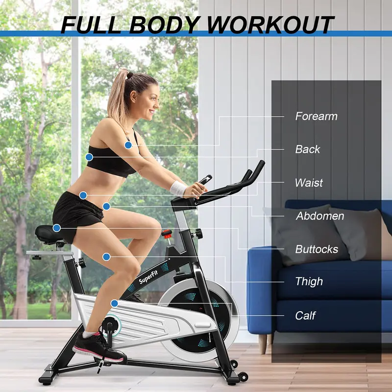 Goplus Magnet-Heimtrainer, Indoor-Fahrrad mit geräuschlosem Riemenantrieb 2