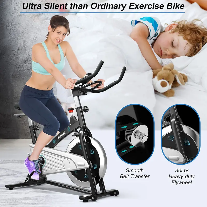 Goplus Magnet-Heimtrainer, Indoor-Fahrrad mit geräuschlosem Riemenantrieb
