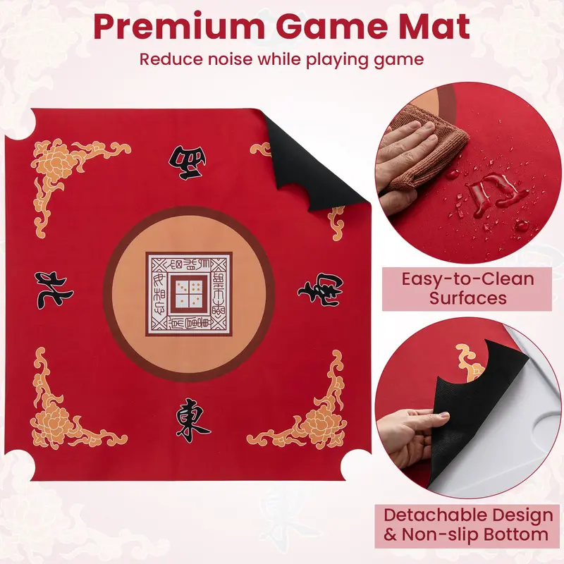 GoPlus Mahjong-Tisch, 35" quadratischer klappbarer Kartentisch mit 4 Getränkehaltern, rutschfestem Untergrund und HDPE-Tischplatte mit abnehmbarer Matte
