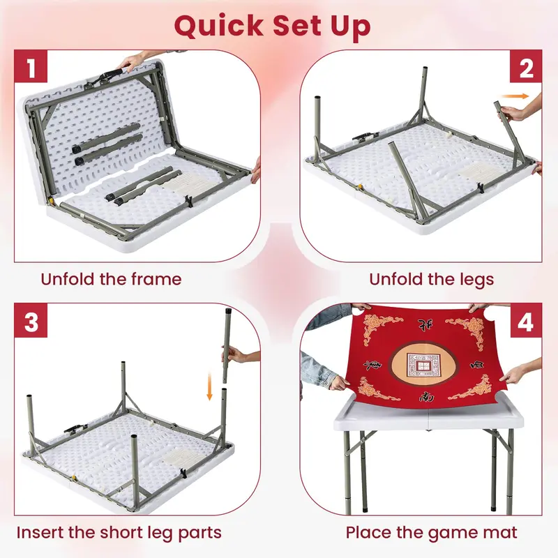 GoPlus Mahjong-Tisch, 35" quadratischer klappbarer Kartentisch mit 4 Getränkehaltern, rutschfestem Untergrund und HDPE-Tischplatte mit abnehmbarer Matte