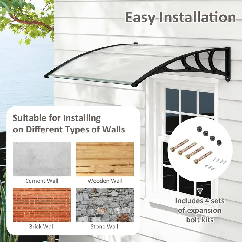 GoPlus Markisen für Türen, 122 cm × 102 cm Fenstermarkise mit Regen-, Schnee-, Sonnen- und UV-Schutz