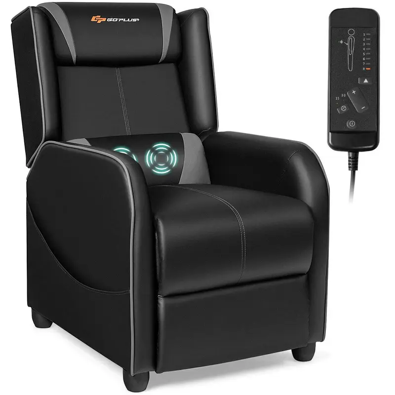Goplus Massage-Gaming-Sessel mit Liegefunktion, Rennstilsessel aus Kunstleder mit Fußstütze