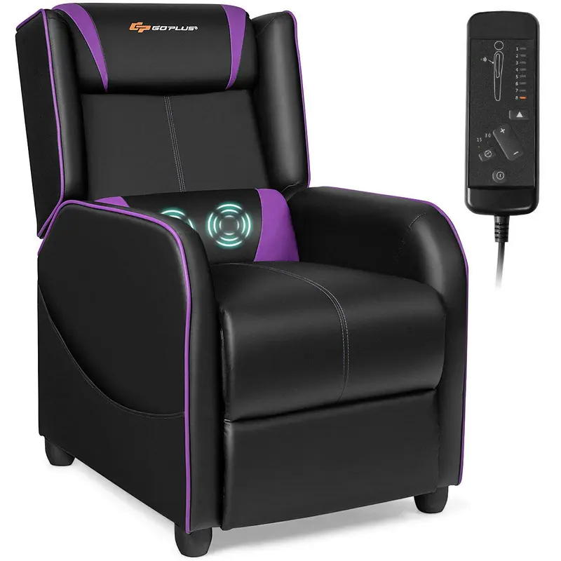Goplus Massage-Gaming-Sessel mit Liegefunktion, Rennstilsessel aus Kunstleder mit Fußstütze