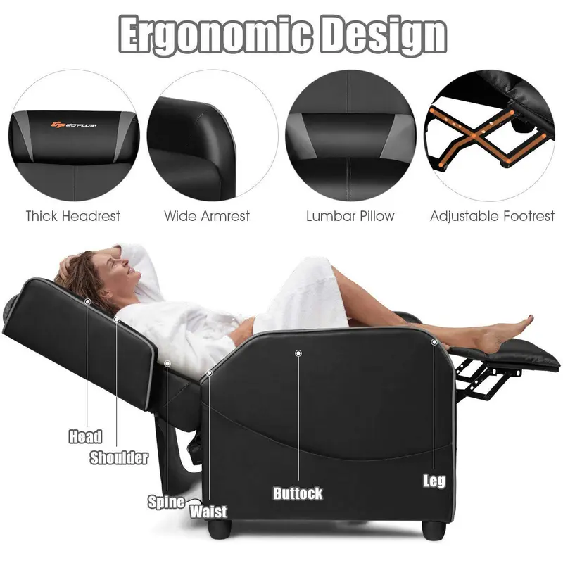 Goplus Massage-Gaming-Sessel mit Liegefunktion, Rennstilsessel aus Kunstleder mit Fußstütze