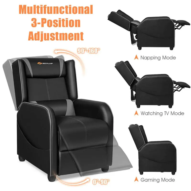 Goplus Massage-Gaming-Sessel mit Liegefunktion, Rennstilsessel aus Kunstleder mit Fußstütze