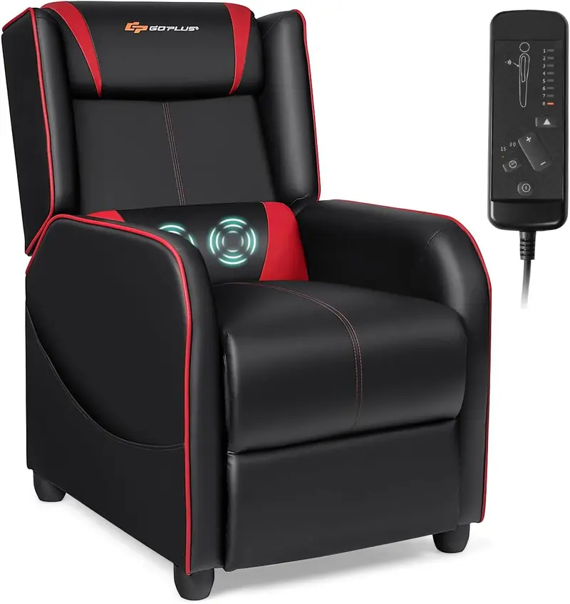 Goplus Massage-Gaming-Sessel mit Liegefunktion, Rennstilsessel aus Kunstleder mit Fußstütze