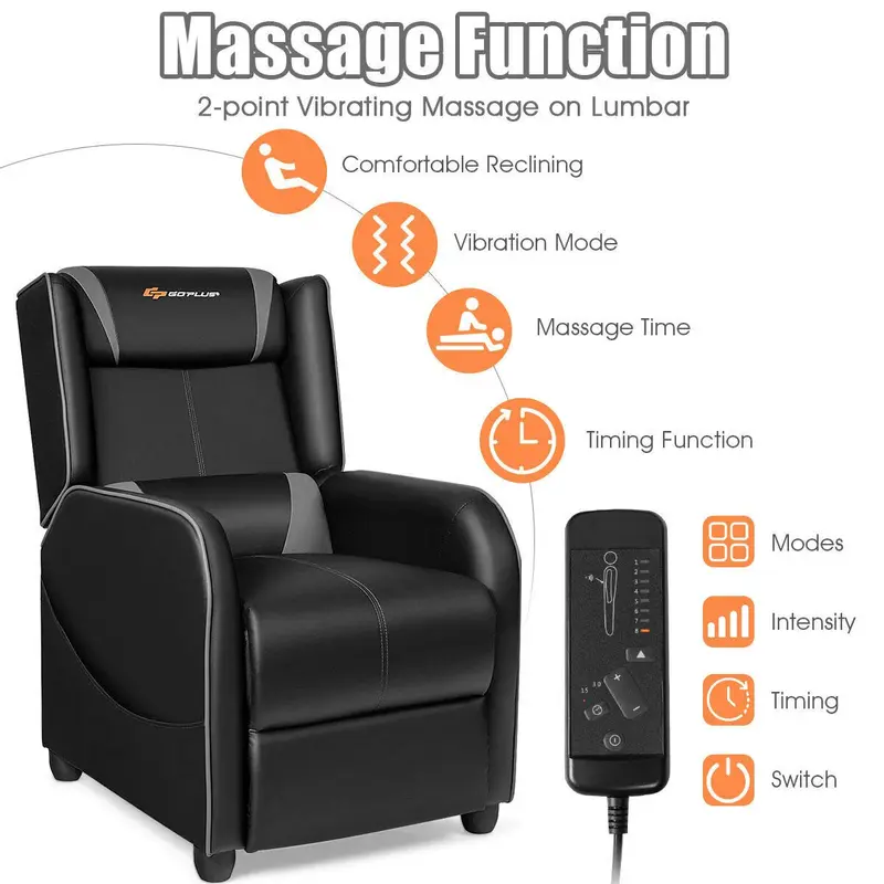 Goplus Massage-Gaming-Sessel mit Liegefunktion, Rennstilsessel aus Kunstleder mit Fußstütze