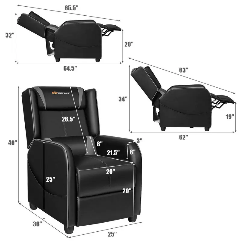 Goplus Massage-Gaming-Sessel mit Liegefunktion, Rennstilsessel aus Kunstleder mit Fußstütze