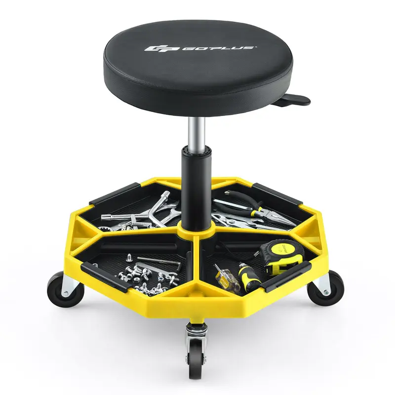 Goplus Mechanikerhocker, rollender Garagenstuhl mit 16–22 Zoll (ca. 40–56 cm) verstellbarer Höhe und abnehmbarem magnetischem Werkzeugfach