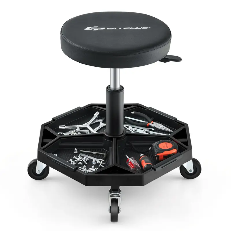 Goplus Mechanikerhocker, rollender Garagenstuhl mit 16–22 Zoll (ca. 40–56 cm) verstellbarer Höhe und abnehmbarem magnetischem Werkzeugfach