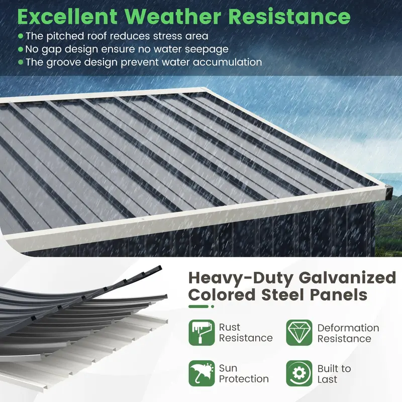 Goplus Metall-Abstellhütte für den Außenbereich, Schnellverbindungssystem für einfache Montage, wetterfeste Farbstahl-Utility-Abstellhütte