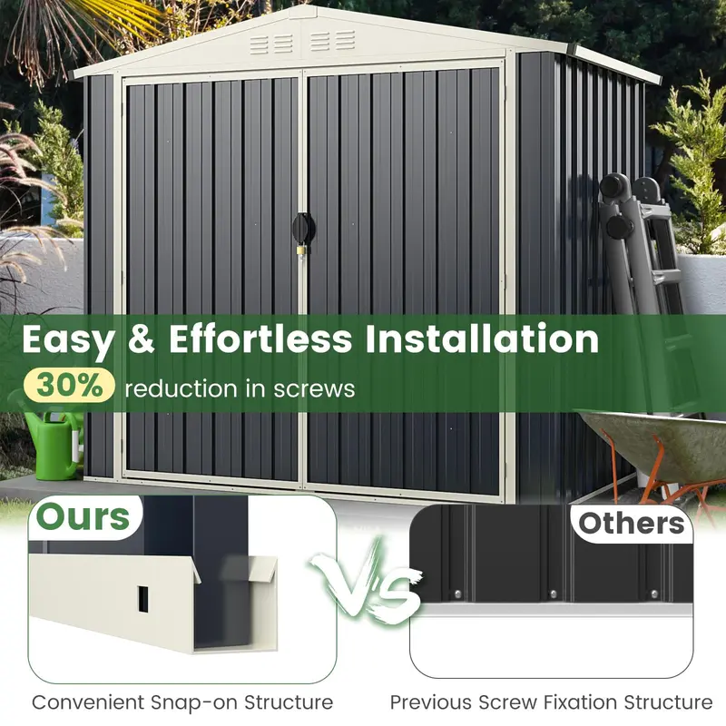 Goplus Metall-Abstellhütte für den Außenbereich, Schnellverbindungssystem für einfache Montage, wetterfeste Farbstahl-Utility-Abstellhütte