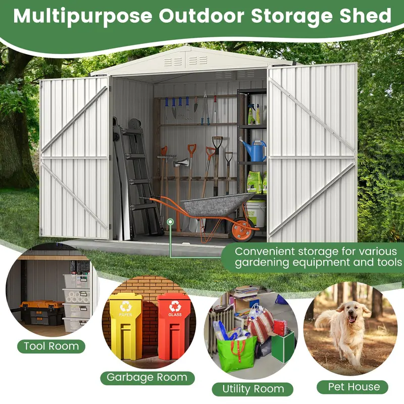 Goplus Metall-Abstellhütte für den Außenbereich, Schnellverbindungssystem für einfache Montage, wetterfeste Farbstahl-Utility-Abstellhütte