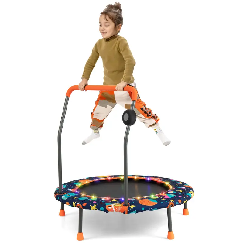 Goplus Minitrampolin für Kinder, 92 cm (36 Zoll), mit LED-Leuchten und Bluetooth-Lautsprecher