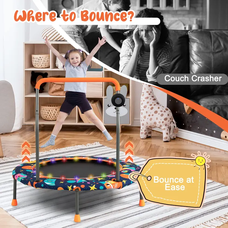 Goplus Minitrampolin für Kinder, 92 cm (36 Zoll), mit LED-Leuchten und Bluetooth-Lautsprecher 2