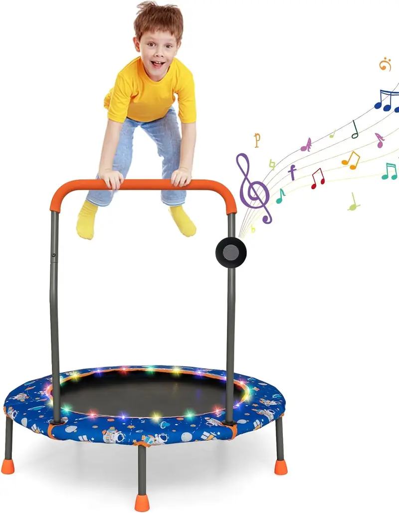 Goplus Minitrampolin für Kinder, 92 cm (36 Zoll), mit LED-Leuchten und Bluetooth-Lautsprecher