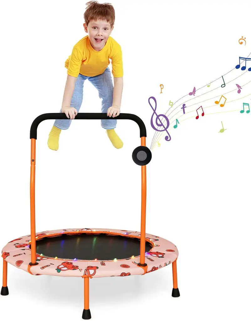 Goplus Minitrampolin für Kinder, 92 cm (36 Zoll), mit LED-Leuchten und Bluetooth-Lautsprecher