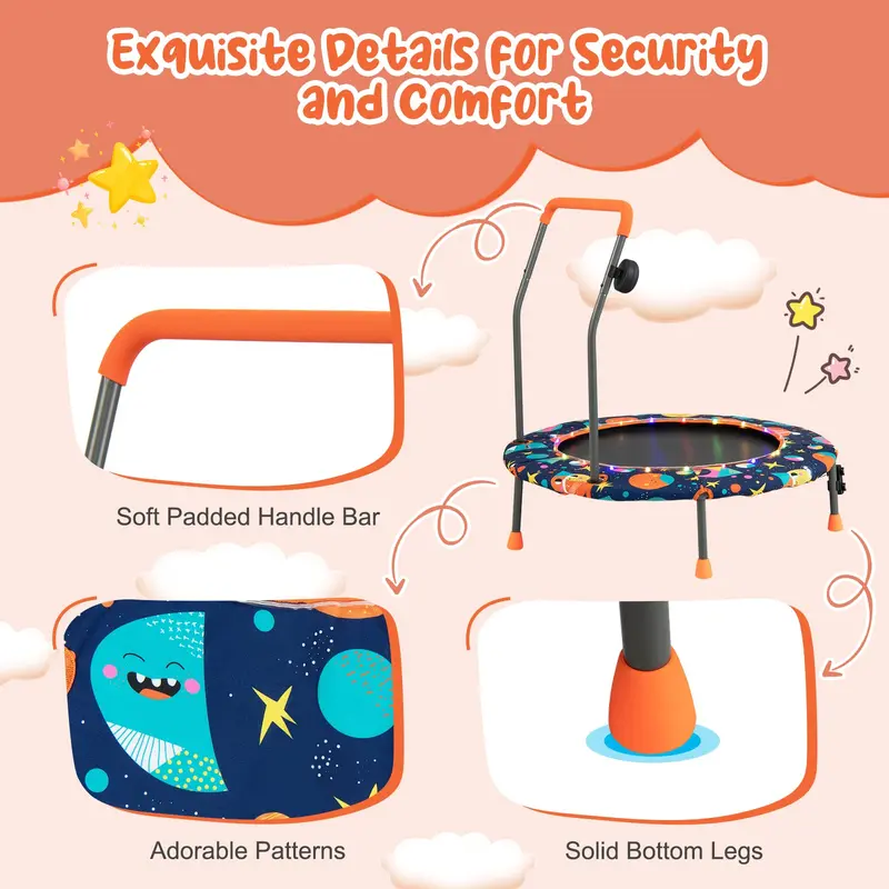 Goplus Minitrampolin für Kinder, 92 cm (36 Zoll), mit LED-Leuchten und Bluetooth-Lautsprecher