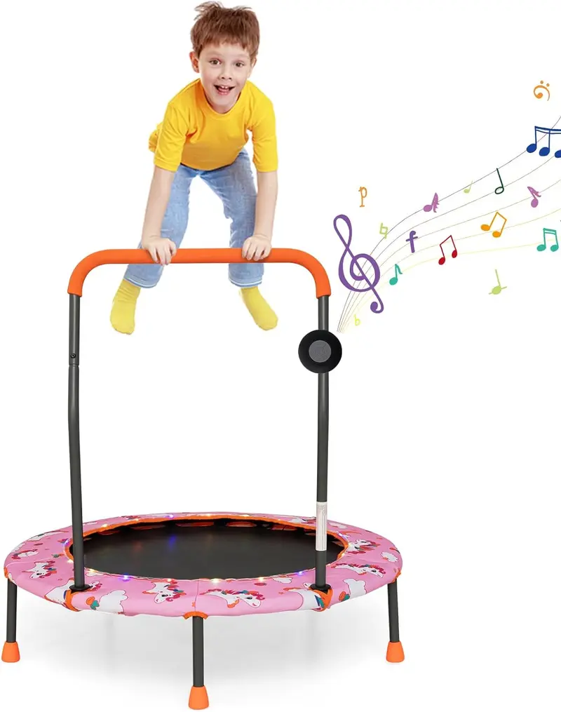 Goplus Minitrampolin für Kinder, 92 cm (36 Zoll), mit LED-Leuchten und Bluetooth-Lautsprecher