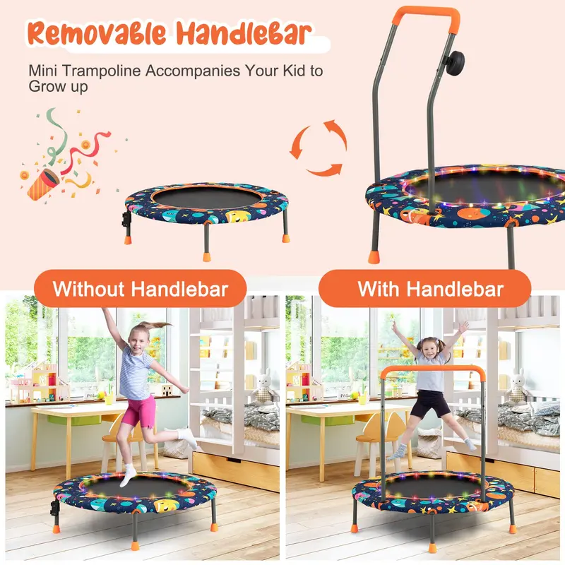Goplus Minitrampolin für Kinder, 92 cm (36 Zoll), mit LED-Leuchten und Bluetooth-Lautsprecher