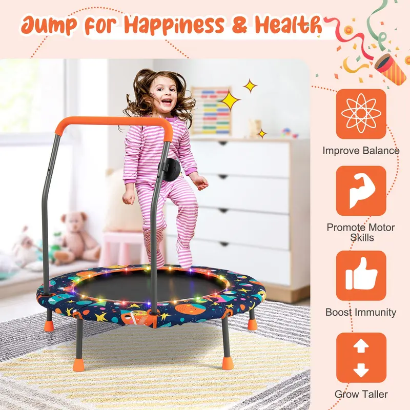 Goplus Minitrampolin für Kinder, 92 cm (36 Zoll), mit LED-Leuchten und Bluetooth-Lautsprecher