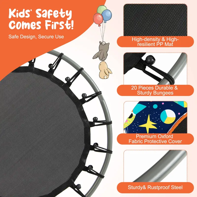 Goplus Minitrampolin für Kinder, 92 cm (36 Zoll), mit LED-Leuchten und Bluetooth-Lautsprecher