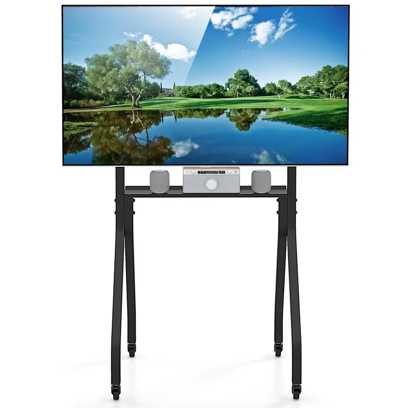 GoPlus Mobile TV-Ständer, rollbarer TV-Wagen für flache oder gebogene Bildschirme von 43–100 Zoll bis zu 50 kg, maximale VESA-Kompatibilität 600 × 400 mm, schwarz