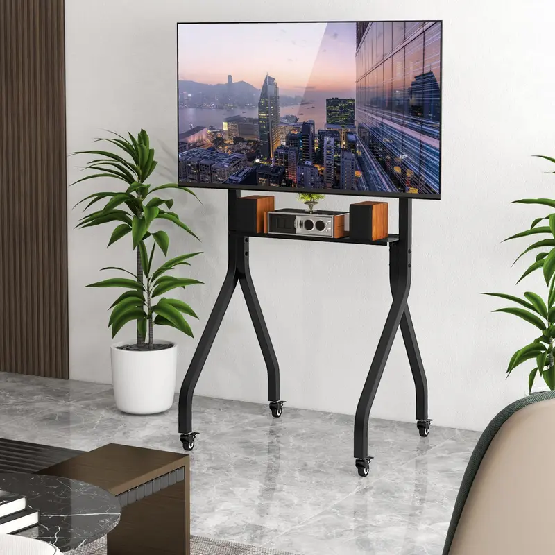 GoPlus Mobile TV-Ständer, rollbarer TV-Wagen für flache oder gebogene Bildschirme von 43–100 Zoll bis zu 50 kg, maximale VESA-Kompatibilität 600 × 400 mm, schwarz 2