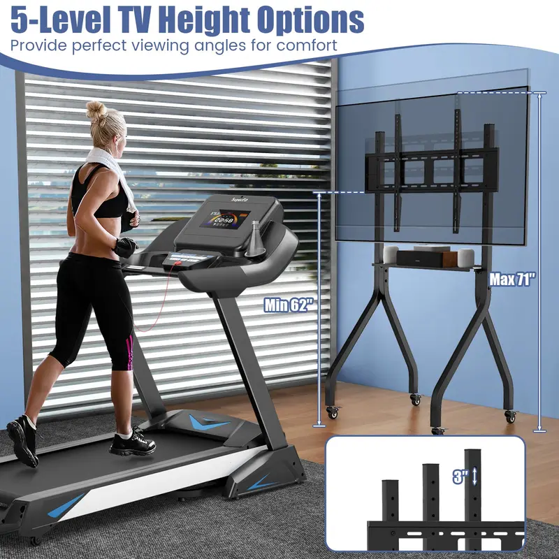 GoPlus Mobile TV-Ständer, rollbarer TV-Wagen für flache oder gebogene Bildschirme von 43–100 Zoll bis zu 50 kg, maximale VESA-Kompatibilität 600 × 400 mm, schwarz