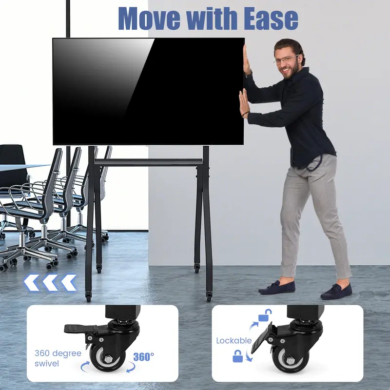 GoPlus Mobile TV-Ständer, rollbarer TV-Wagen für flache oder gebogene Bildschirme von 43–100 Zoll bis zu 50 kg, maximale VESA-Kompatibilität 600 × 400 mm, schwarz