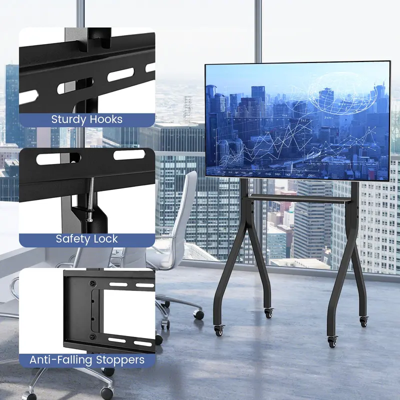 GoPlus Mobile TV-Ständer, rollbarer TV-Wagen für flache oder gebogene Bildschirme von 43–100 Zoll bis zu 50 kg, maximale VESA-Kompatibilität 600 × 400 mm, schwarz