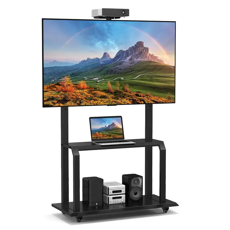 GoPlus Mobile TV-Ständer, rollender TV-Wagen mit Kameraschale und AV-Ablagen