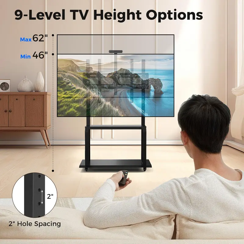 GoPlus Mobile TV-Ständer, rollender TV-Wagen mit Kameraschale und AV-Ablagen