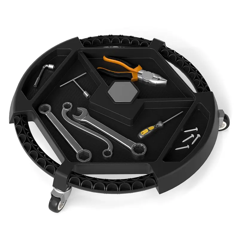 Goplus Mobiles Kfz-Werkzeugkriecher mit 3 schwenkbaren Rollen und 4 Fächern (49,5 × 49,5 × 10 cm)