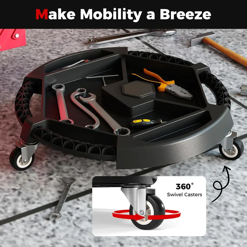 Goplus Mobiles Kfz-Werkzeugkriecher mit 3 schwenkbaren Rollen und 4 Fächern (49,5 × 49,5 × 10 cm)
