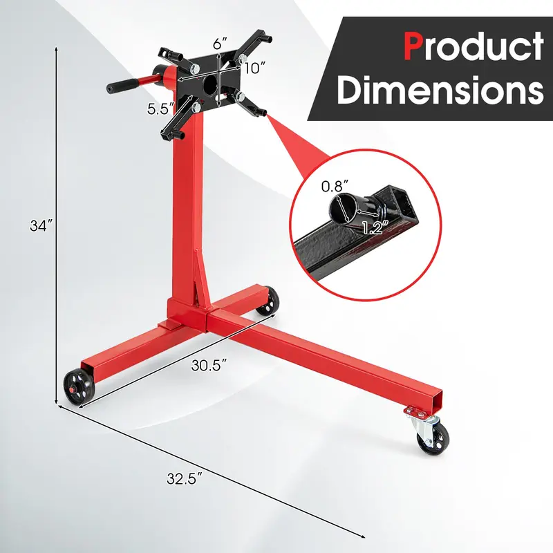 GoPlus-Motorhalterung, 340 kg (3/8 Tonnen), Motorhalterung mit Rollen, 360-Grad-drehbarem Kopf und verstellbaren Armen